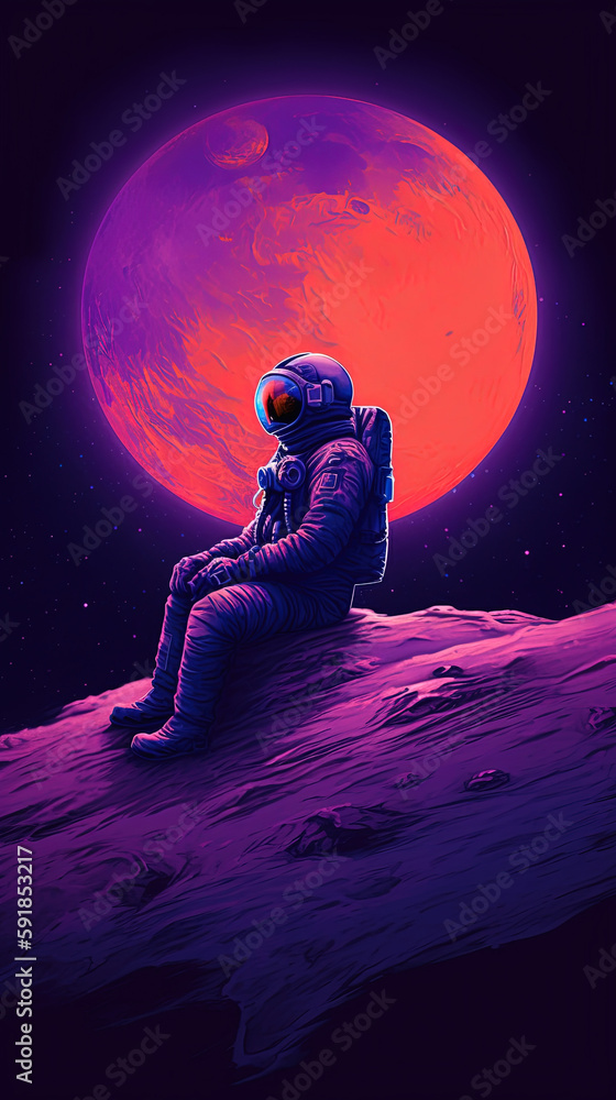 The Lone Explorer: Astronaut on the Moon, AI Generated, Photoshop