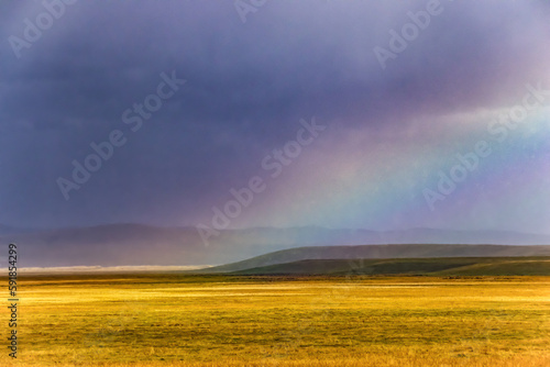 Beautiful view of The grasslands of Gannan under colorful dramatic sky, China