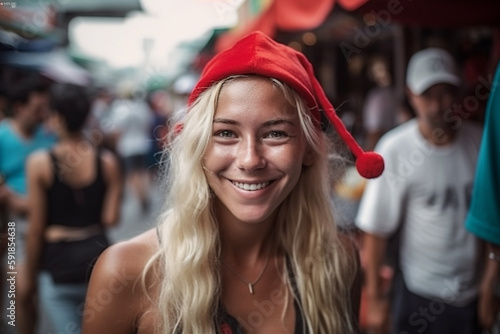 santa claus woman, holiday over christmas, woman in santa hat. Generative AI