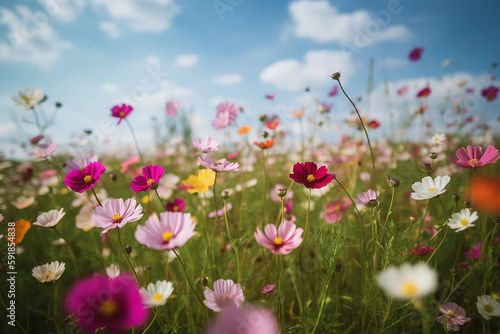 Pretty flowers in a field in spring. Beautiful background © javier