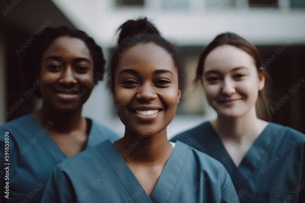 healthcare industry with multiracial female people, women working in a hospital. Generative AI healthcare industry with multiracial female people, women working in a hospital. Generative AI
