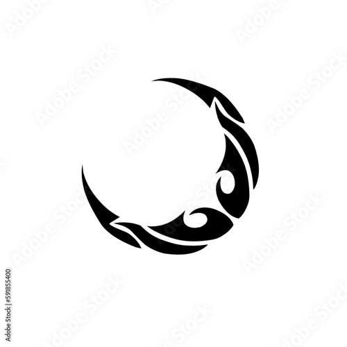 illustration vector graphic of tribal art tattoo crescent moon in black