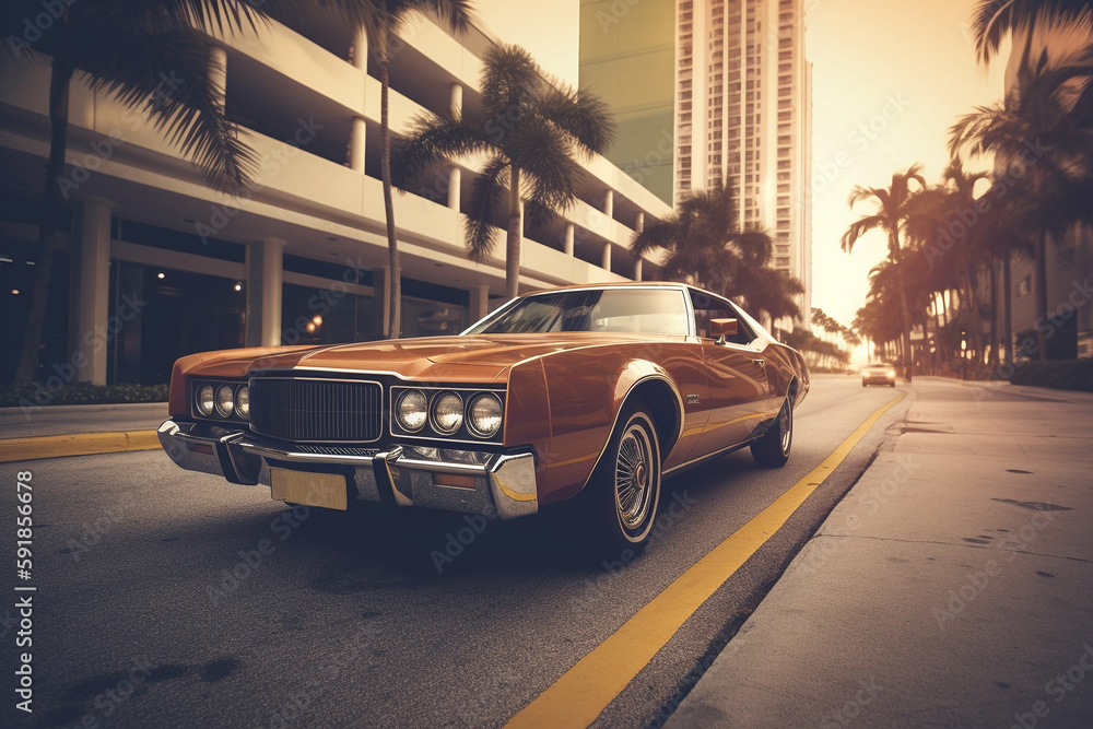 Retro car from the 70's in Miami