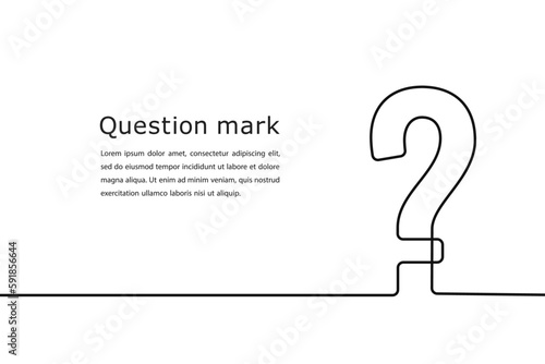 Question mark continuous one line. Hand drawn black quastion mark isolated on white background. Questionmark who, why? Hands drawing graphic element quiz uncertainty. Idea symbol. Vector illustration