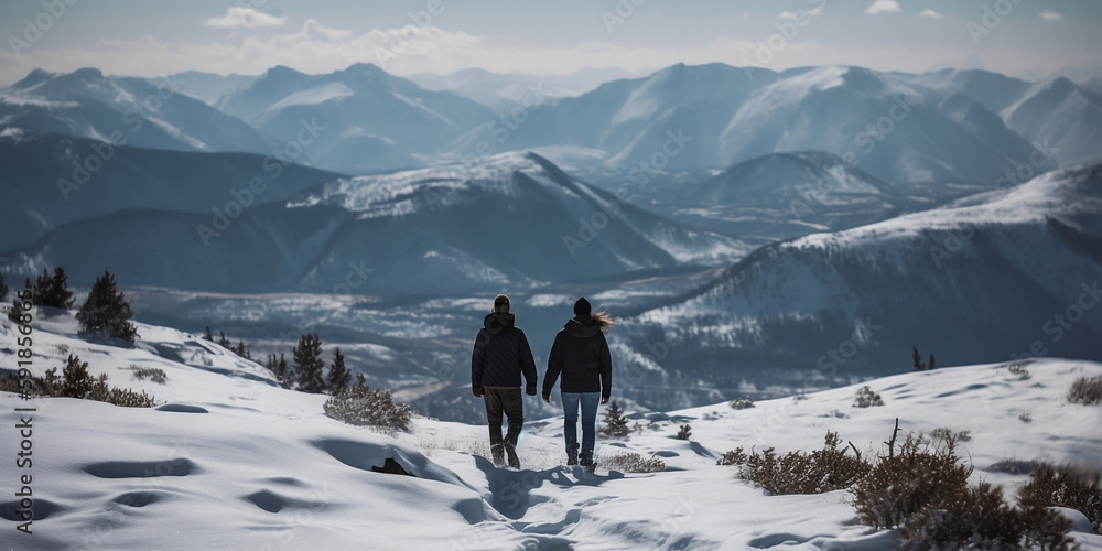 couple at mountain with snow