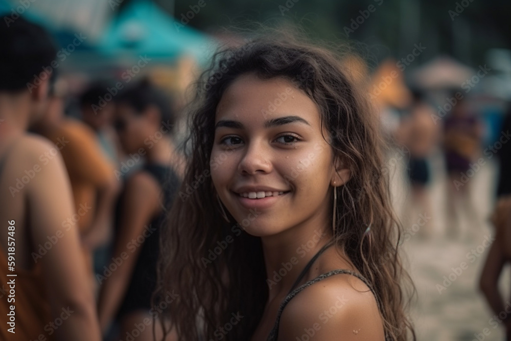 teenager on the beach, satisfied with a smile, fictional location. Generative AI teenager on the beach, satisfied with a smile, fictional location. Generative AI