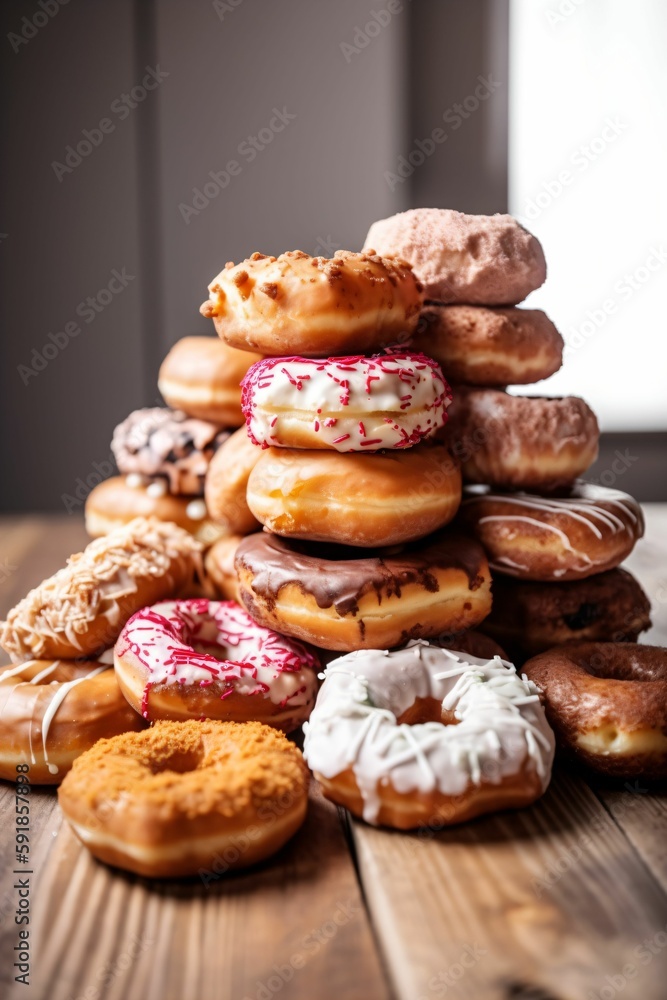 donuts au chocolat et au sucre, avec glaçage et pépites, beignets, gâteaux gourmand et sucré, illustration culinaire ia générative
