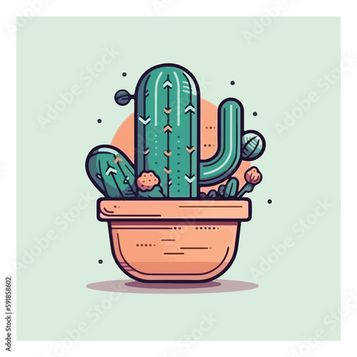 Cactus icons in a flat style . Home plants cactus in pots and with flowers. A variety of decorative cactus with prickles and without.