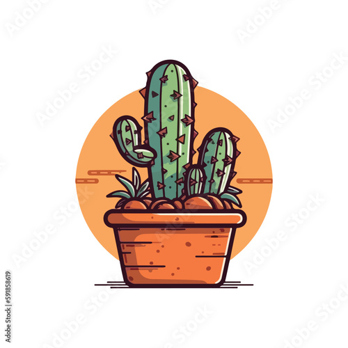 Cactus icons in a flat style . Home plants cactus in pots and with flowers. A variety of decorative cactus with prickles and without.
