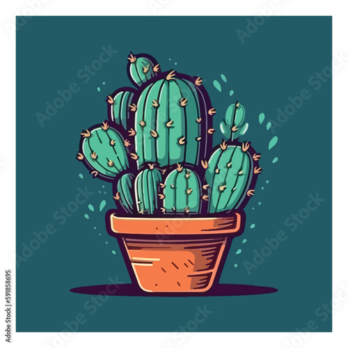 Cactus icons in a flat style . Home plants cactus in pots and with flowers. A variety of decorative cactus with prickles and without.