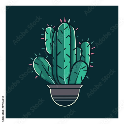 Cactus icons in a flat style . Home plants cactus in pots and with flowers. A variety of decorative cactus with prickles and without.