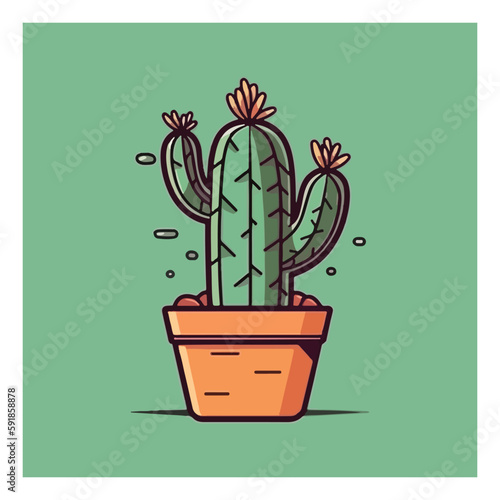 Cactus icons in a flat style . Home plants cactus in pots and with flowers. A variety of decorative cactus with prickles and without.