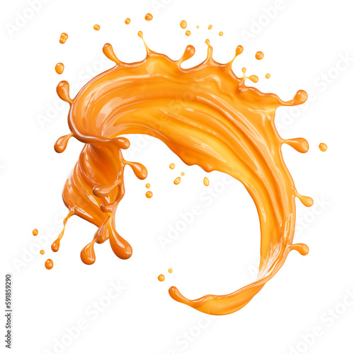 Caramel sauce, Liquid syrup splash, sugar candy caramel or melted toffee, 3d illustration. photo
