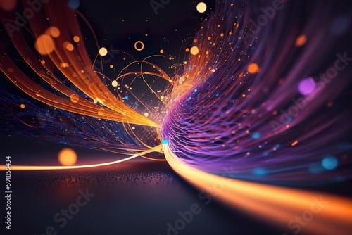 farbige elektrische Kabel und geführt. Glasfaser, intensive Farben, Hintergrund für Technologie, generative AI photo
