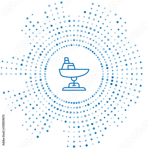 Blue line Swing boat on the playground icon isolated on white background. Childrens carousel with boat. Amusement icon. Abstract circle random dots. Vector