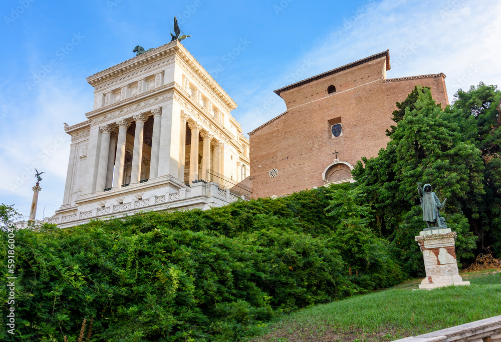 Fototapeta premium Basilica of St. Mary of Altar of Heaven on Capitoline hill and Vittoriano monument, Rome, Italy