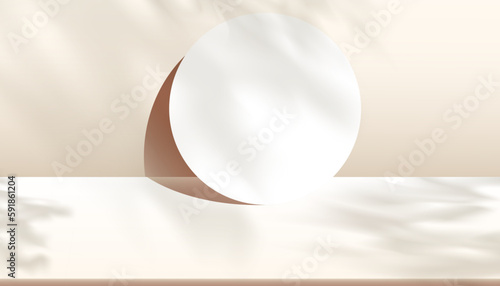 3d Beige wall background display with shadow leaves overlay on peach floor room,Transparent light of branches leaf,Concept for Organic Cosmetic product presentation,Sale,Online shop in Summer,Autumn