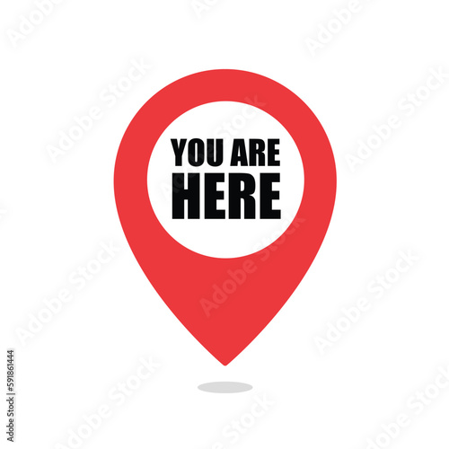 You are here icon. location destination pointer sign in red color - Stock vector 
