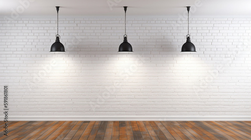 white brick texture background with hanging lamps