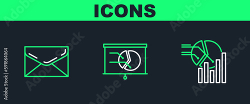 Set line Pie chart infographic, Envelope and Board with icon. Vector
