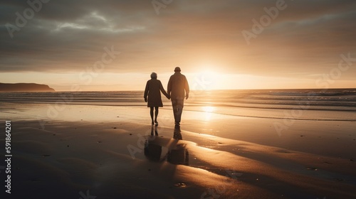 person walking on the beach at sunset