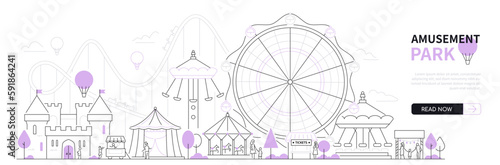 Amusement park - modern thin line design style vector banner