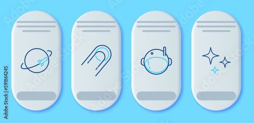 Set line Satellite, Astronaut helmet, Planet and Falling star icon. Vector