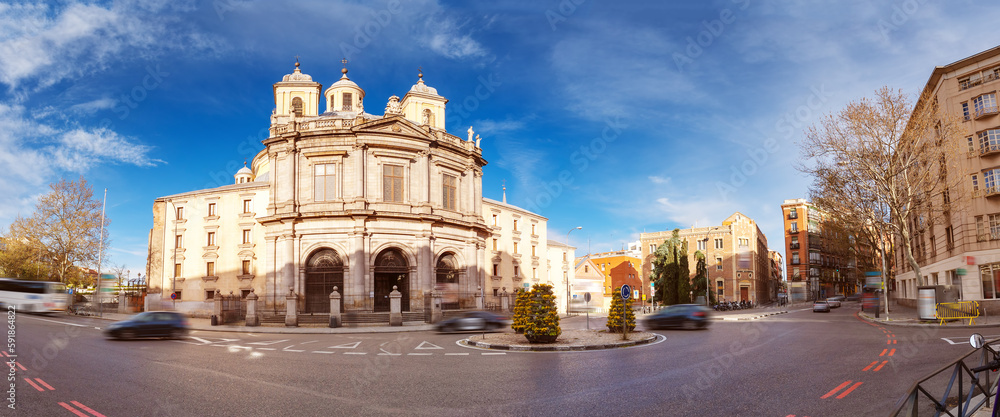 View of the square with Real Basilica de San Francisco el Grande in Madrid, Spain.