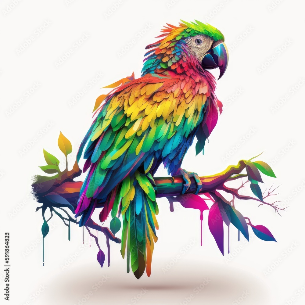 Colorful macaw parrot isolated on white. AI generative
