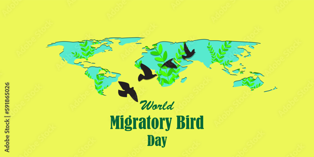 Vector illustration of World Migratory Bird Day 13 May social media story feed mockup template post