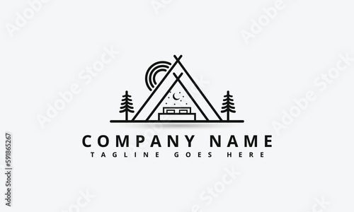 Tent Camping Logo Vector Line Style
