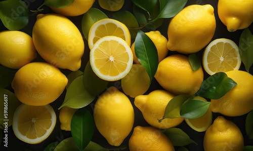 Lemons on a dark background, Generative AI
