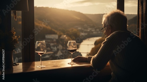 person drinking wine at sunset