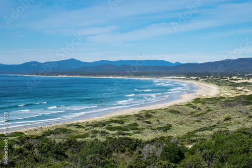 Beach along the coast of St Helens Conservation Area in Tasmania, Australia