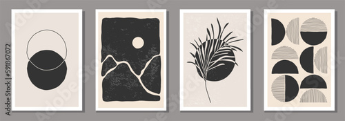 Set of minimalist posters with abstract organic shapes composition