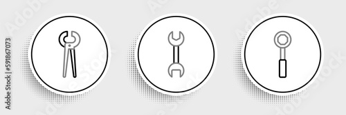 Set line Wrench spanner, Pincers and pliers and icon. Vector