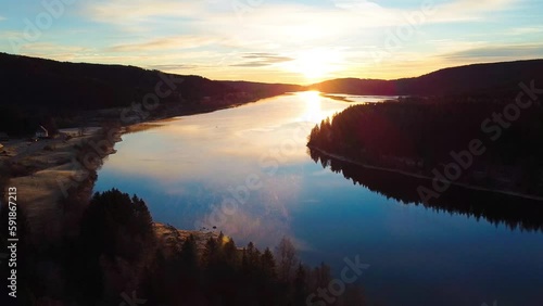 Aerial view of a beautiful sea in the forest in Schluchsee, Germany