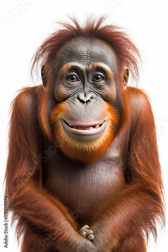 AI generated  illustration of cute happy smiling orangutan © maylim