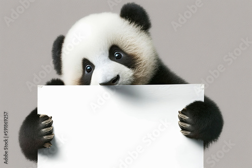 AI generated illustration of panda with big blank poster