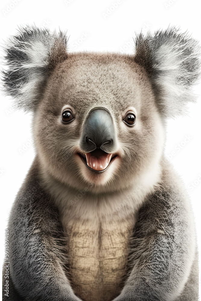 Naklejka premium AI generated illustration of happy smiling koala bear on white background