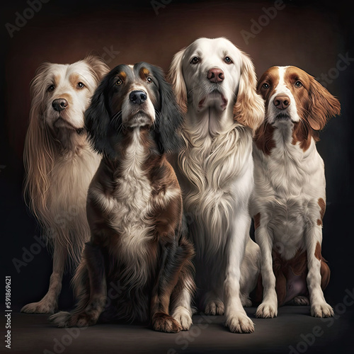 ai generated illustration group shot of dogs well lit