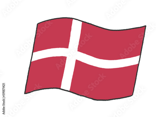 子供が手書きしたようなデンマーク王国の国旗のイラスト