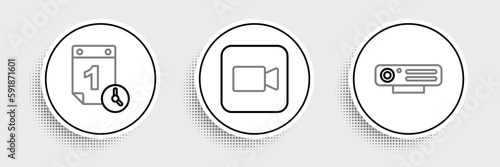 Set line Web camera, Time management and Camera icon. Vector