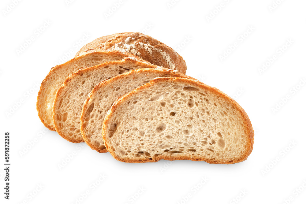 Sliced bread. Slices of bread closeup isolated on white background. Healthy food concept
