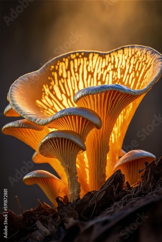 Polyporus squamosus mushroom close up. Generative AI
