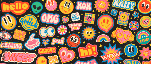 Canvas-taulu Cool Groovy Stickers Background