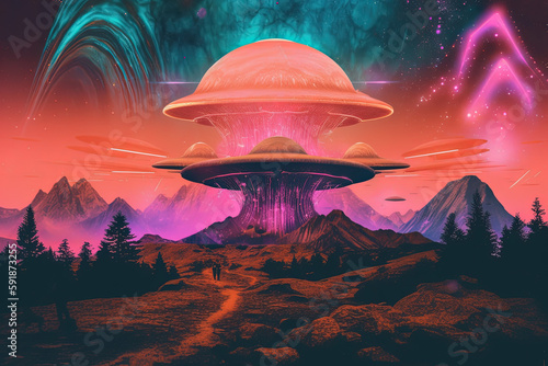 Cosmic Convergence: UFO Space Collage, ai
