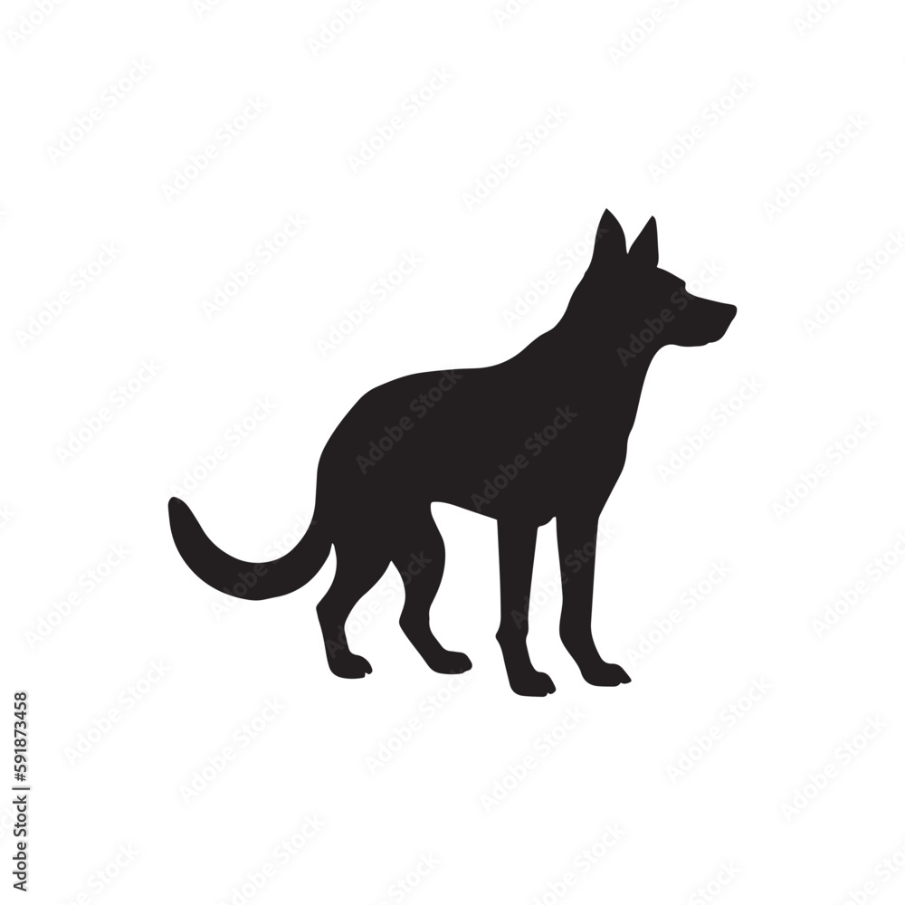  One standing dog silhouette vector art.