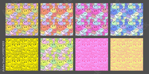 Cool Smile Seamless Pattern Vector Design. Trendy Groovy Background. Y2K Funny Texture. Pop Art Wallpaper.