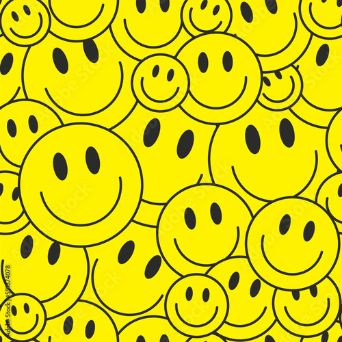 Cool Smile Seamless Pattern Vector illustration. Trendy Acid Rave Texture. Pop Art Backdrop. Y2k Funny Background.